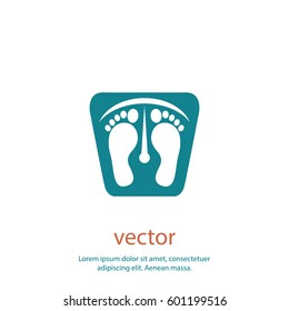 Bathroom scales with footprints, vector icon