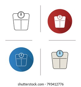 Bathroom scales icon. Flat design, linear and color styles. Floor scales. Mass measuring device. Isolated vector illustrations