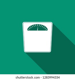 Bathroom scales icon isolated with long shadow. Weight measure Equipment. Weight Scale fitness sport concept. Flat design. Vector Illustration