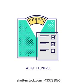 Bathroom scales modern thin line illustration. Weight control concept. Vector icon.