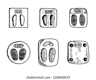bathroom scales sketch vector objects icons.