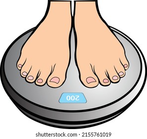 Bathroom scales, vector illustration in flat style with legs on it