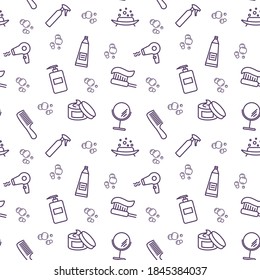 Bathroom seamless pattern, washing, bathing, cleanliness. Vector illustration Shower Bath texture.