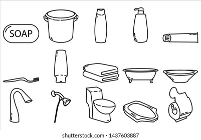 Bathroom set icon line style