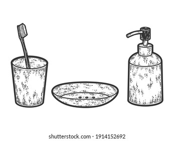 Bathroom set. Sketch scratch board imitation coloring. Engraving vector illustration coloring