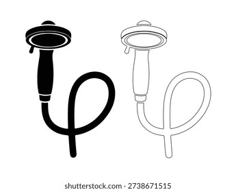 Bathroom shower head icon, plumbing fixture equipment, hygiene water spray outline