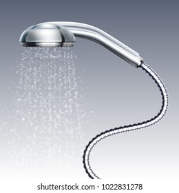 Bathroom Shower Head With Water Rain Spray Isolated Vector Illustration. Shower For Bathroom, Water Spray And Droplet