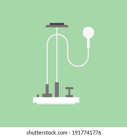 Bathroom shower interior in flat cartoon style. Shower room, bathing, hotel services. Bath shower furniture accessory for hygiene, healthcare concept. Vector illustration
