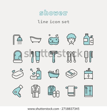 Bathroom and Shower Line Icon Set