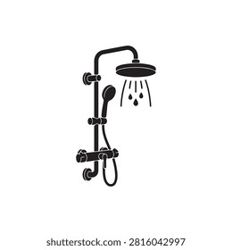 Bathroom shower silhouette isolated on white background. Shower icon vector illustration.