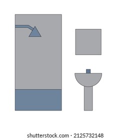 Badezimmer (Dusche) mit Waschbecken und Spiegel - Innenausstattung - Vektorgrafik 
