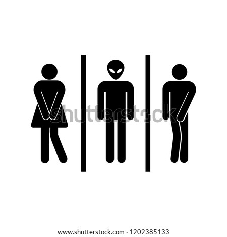 Bathroom sign for alien, woman and man vector icon.