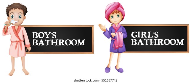 Bathroom sign for boy and girl illustration