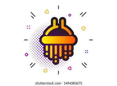Bathroom sign. Halftone circles pattern. Shower icon. Hotel service symbol. Classic flat shower icon. Vector