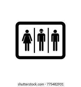 Bathroom sign for woman, man and alien vector icon.