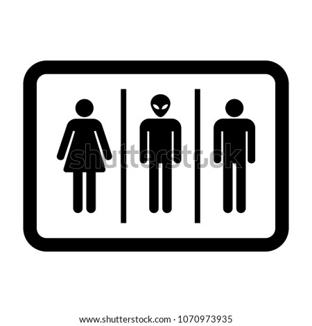 Bathroom sign for woman, man and alien vector icon.