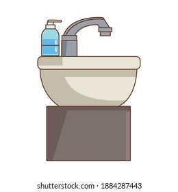 bathroom sink with antibacterial soap bottle vector illustration design