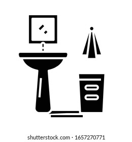 Bathroom sink black icon, concept illustration, vector flat symbol, glyph sign.