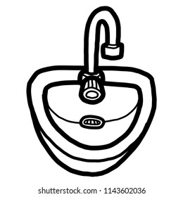 bathroom sink / cartoon vector and illustration, black and white, hand drawn, sketch style, isolated on white background.