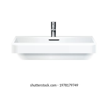 Bathroom sink with chrome faucet realistic icon on white background vector illustration