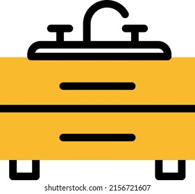 El lavabo del cuarto de baño con cajones, ilustración, vector sobre un fondo blanco.