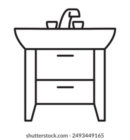 Bathroom with a sink with faucet.Sink for washing on the bedside table.Interior of the bathroom.Faucet with water. Bathroom washbasin.Sink for washing hands.Sink table.Vector flat illustration.