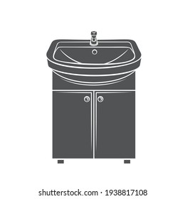 Bathroom sink glyph icon, vector cut monochrome badge for house plumbing.