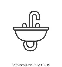 Bathroom sink, icon in line design. Bathroom sink, sink, bathroom, water, faucet, hygiene, cleaning on white background vector. Bathroom sink editable stroke icon