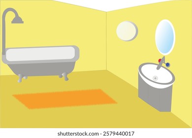 Bathroom with bathroom sink mirror lamp and carpet. Illustration of bathroom interior