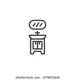 Bathroom sink with mirror line icon. linear style sign for mobile concept and web design. Washbasin cabinet and mirror outline vector icon. Symbol, logo illustration. Vector graphics