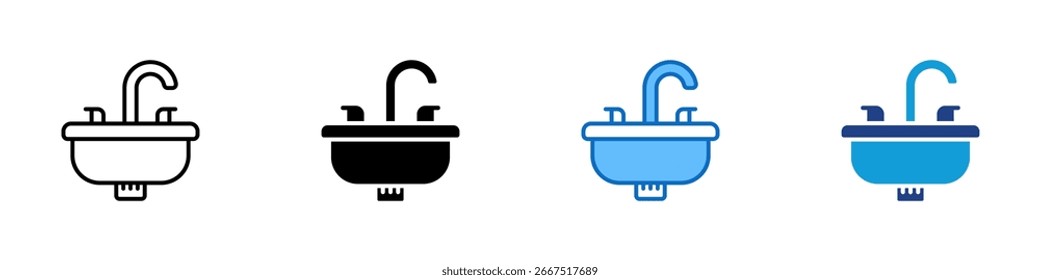 Bathroom Sink Multiple Style Icon Vector Design - bathroom sink with faucet, symbolizing personal hygiene and washing routine