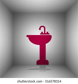 Bathroom sink sign. Bordo icon with shadow in the room.
