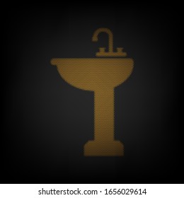 Señal del lavabo del cuarto de baño. Icono de la rejilla de una pequeña bombilla naranja en la oscuridad. Ilustración.