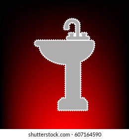 Bathroom sink sign. Postage stam or old photo style on red-black gradient background.