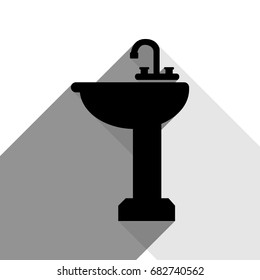 Bathroom sink sign. Vector. Black icon with two flat gray shadows on white background.
