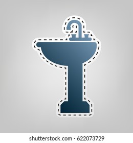 Bathroom sink sign. Vector. Blue icon with outline for cutting out at gray background.