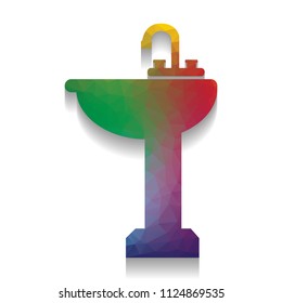 Bathroom sink sign. Vector. Colorful icon with bright texture of mosaic with soft shadow on white background. Isolated.