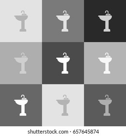 Bathroom sink sign. Vector. Grayscale version of Popart-style icon.