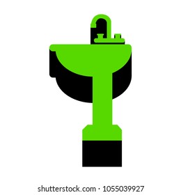 Bathroom sink sign. Vector. Green 3d icon with black side on white background. Isolated.
