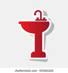Bathroom sink sign. Vector. New year reddish icon with outside stroke and gray shadow on light gray background.