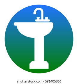 Bathroom sink sign. Vector. White icon in bluish circle on white background. Isolated.