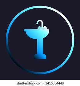 Bathroom sink sign. White, cyan and blue gradient icon as round button in white shell at dark blue background. Illustration.
