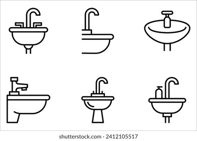 Bathroom sink unit line icon set, outline vector sign, linear style pictogram isolated on white background