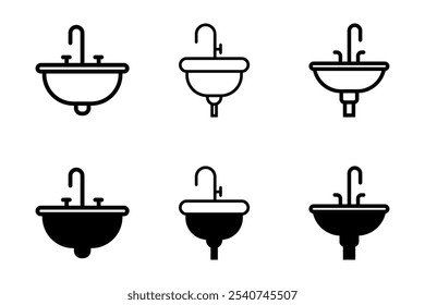 Ícone da linha da unidade do dissipador do banheiro, sinal do vetor de contorno, pictograma de estilo linear isolado no branco. Símbolo, ilustração de logotipo.	
