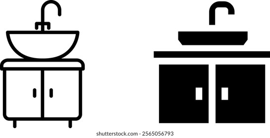 "Bathroom Sink Unit Line Icons: Modern Vector Set for Bathroom, Plumbing, and Interior Design"