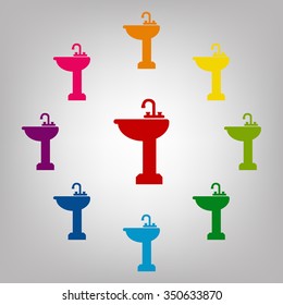 bathroom sink vector sign. Icons colorful set