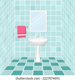 The bathroom sink.Toilet room sink towel and mirror.Vector illustration.