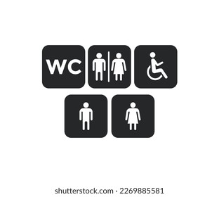 Bathroom symbol. WC symbols set. Toilet icon. WC signs, toilet signs, bathroom symbol. Bathroom, WC icons, toilet men women, disabled vector design and illustration.