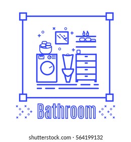 Bathroom thin line art trendy design. Vector illustration of blue icon in flat line style.
Monochrome neutral minimalistic prints. Modern graphic design.
