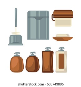 Bathroom things collection in brown and grey colors